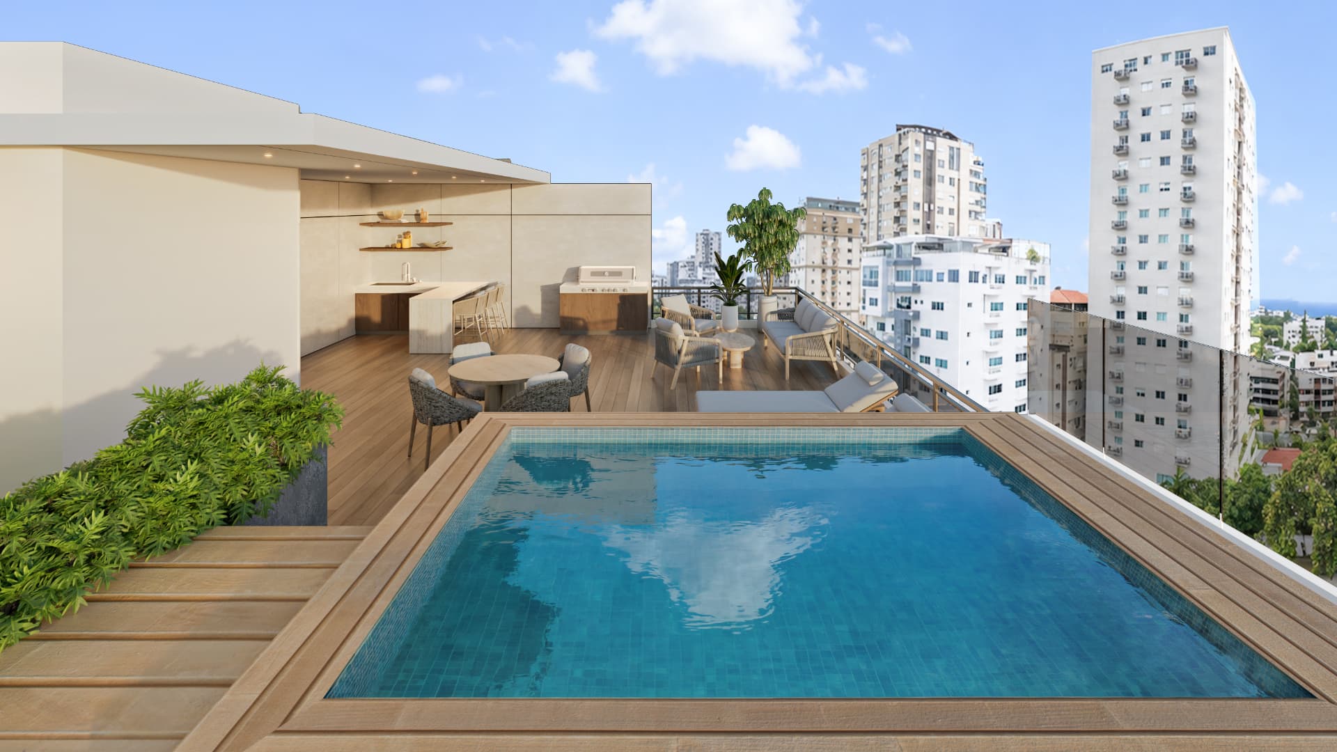 Rooftop con picuzzi, bar y lounge en tu propio edificio